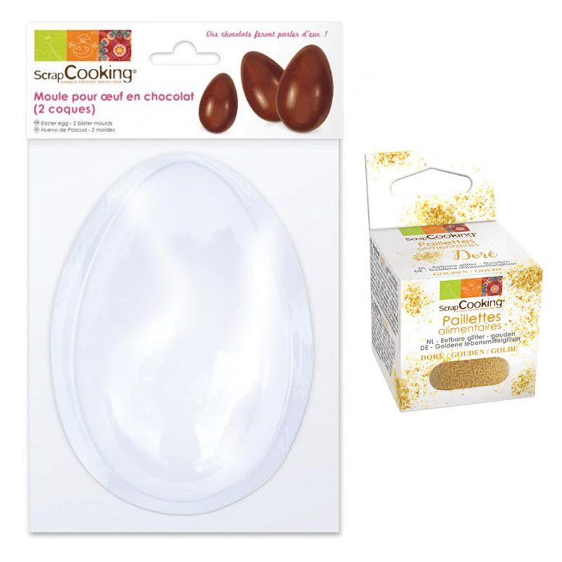 Moule pour Oeuf en chocolat + paillettes dorées Scrapcooking - Mathon
