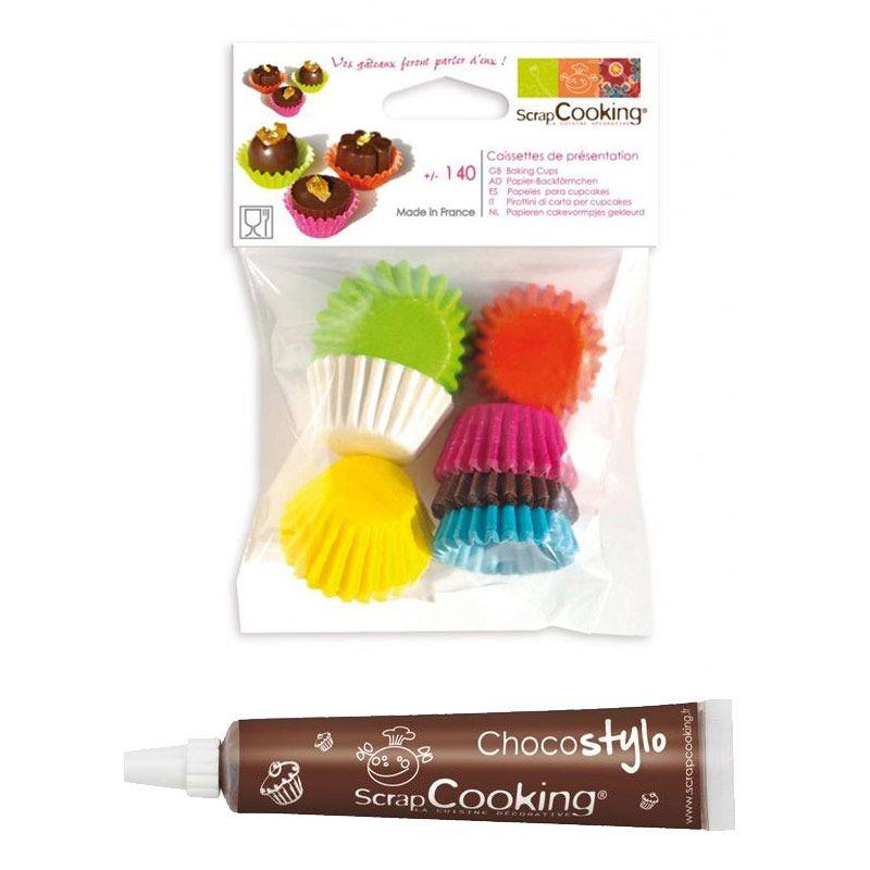 Stylo chocolat + 140 mini caissettes à cupcakes Scrapcooking - Mathon
