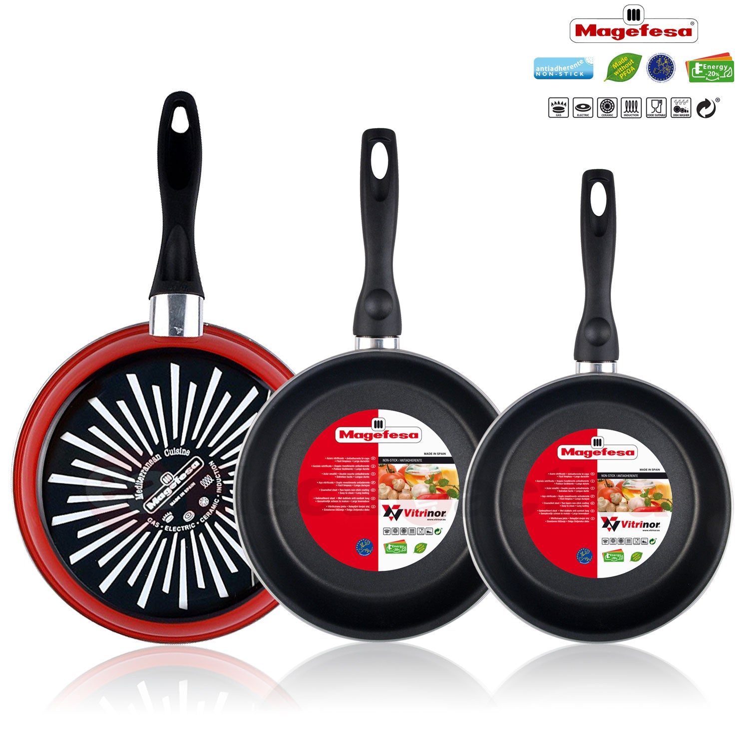 Batterie de cuisine 5 pièces Jeu de 3 poêles 18-20-24 cm induction antiadhésives  Rouge GRANA - Mathon - 9