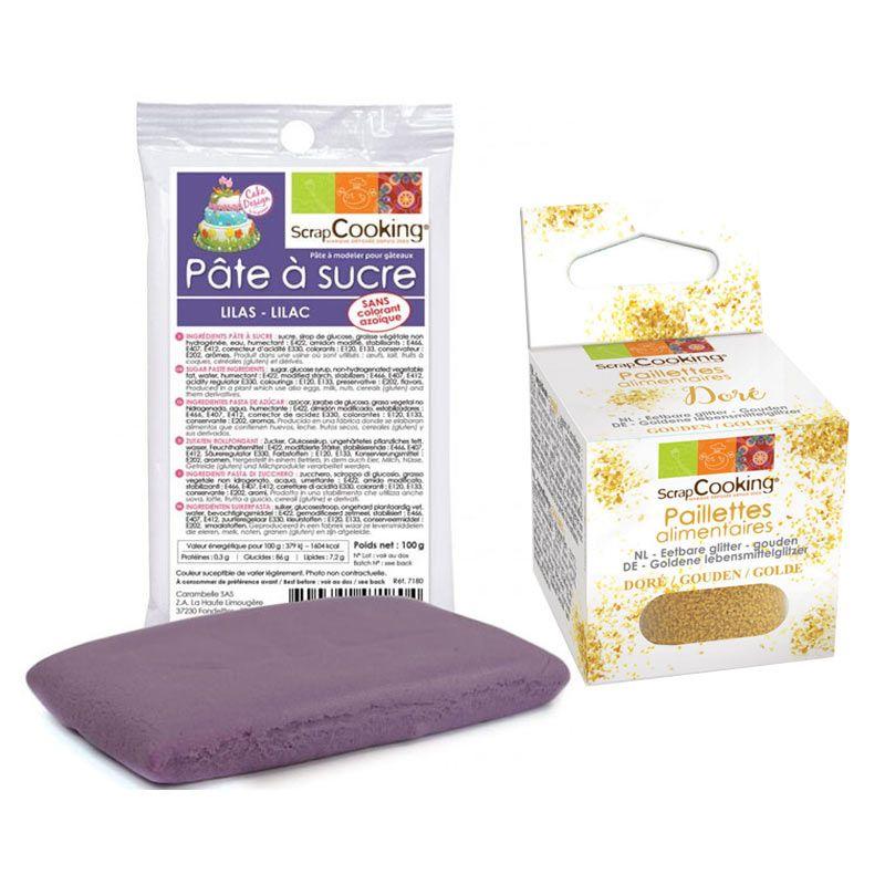 Pâte à sucre lilas 100 g + paillettes dorées Scrapcooking - Mathon