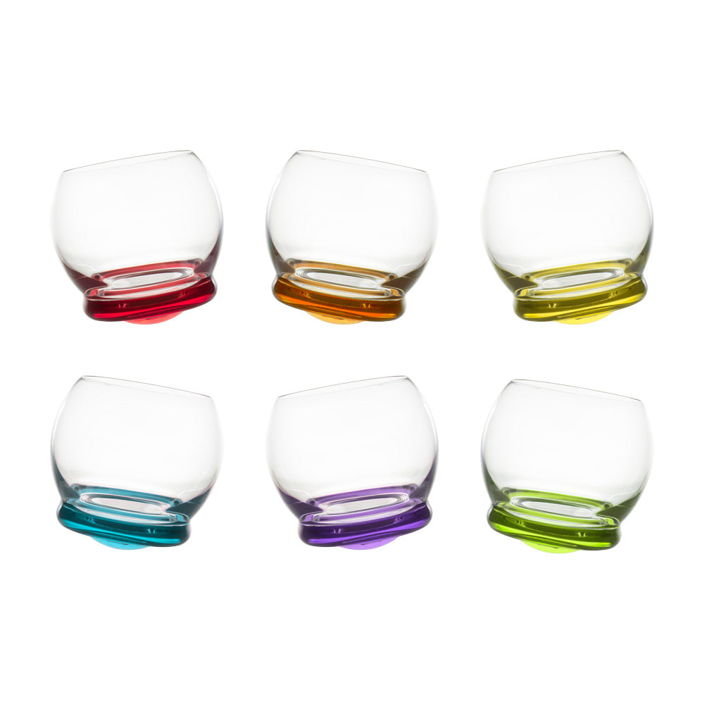 Coffret de 6 verres mini Culbuto 6 cl avec fonds colorés assortis Table passion - Mathon - 1