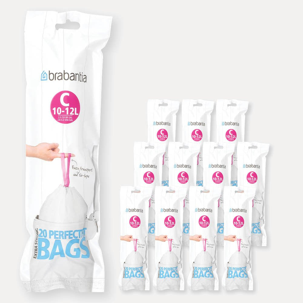 Lot de 12 rouleaux de 20 sacs poubelle 10/12 l blanc code C (dont 1 offert) Brabantia - Mathon