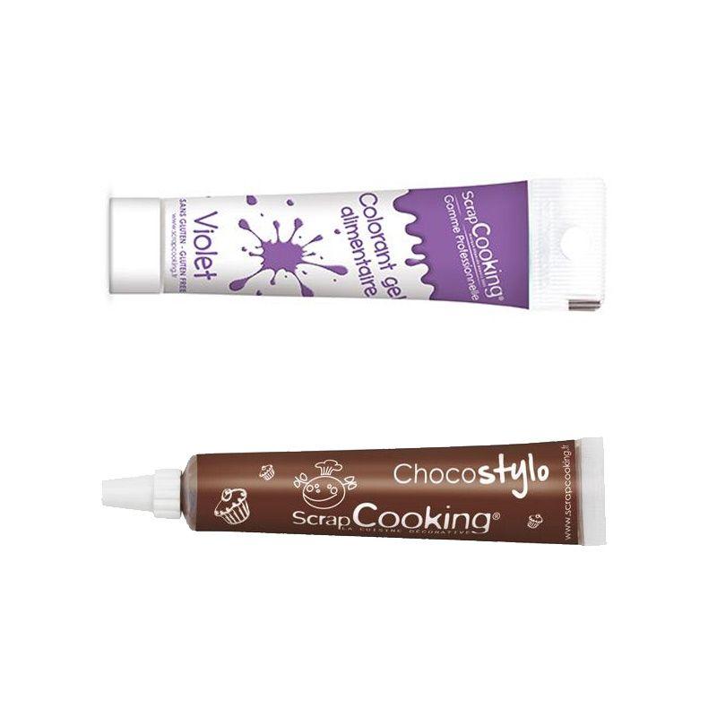 Stylo chocolat + Colorant alimentaire en gel violet Scrapcooking - Mathon