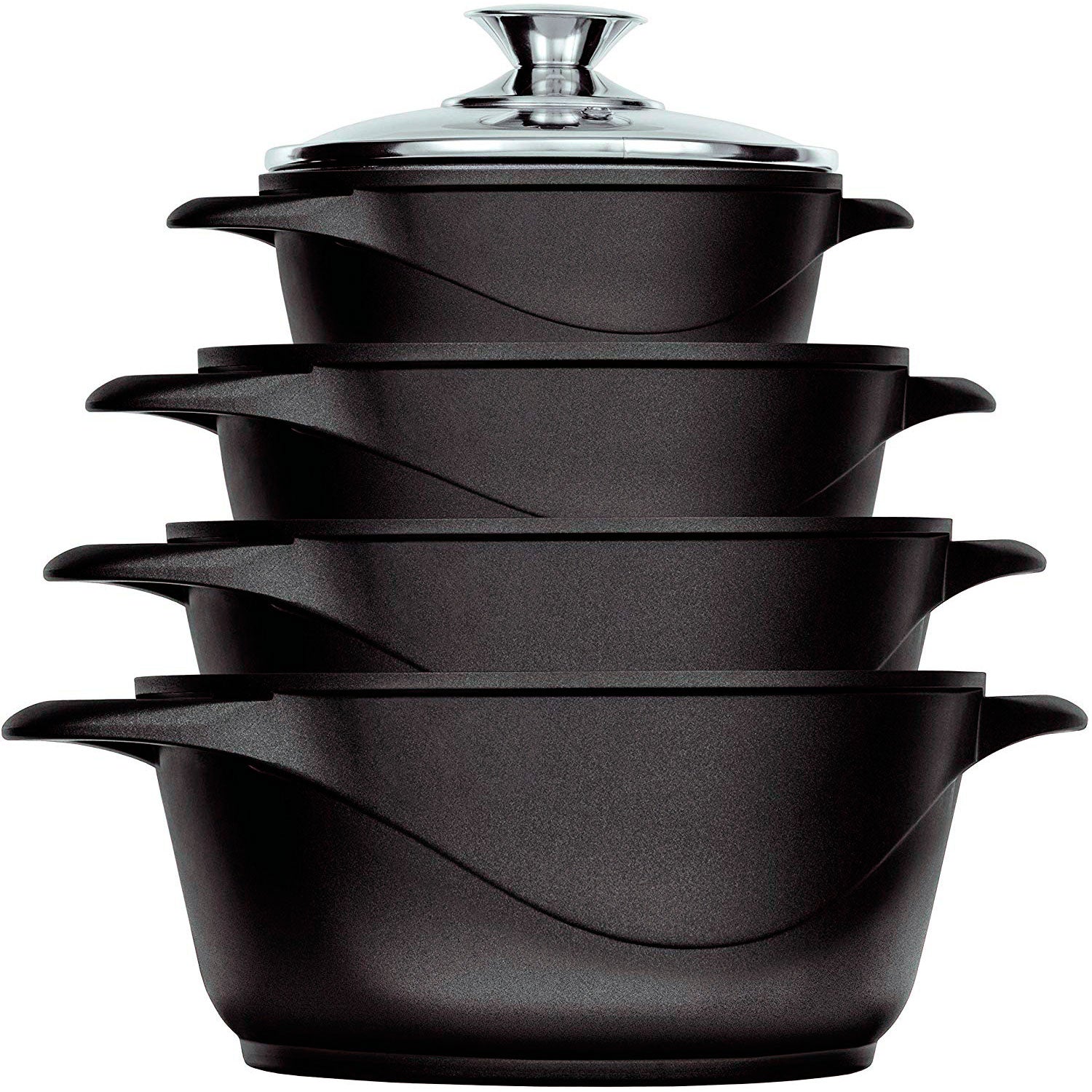 Batterie de Cuisine Induction 8 Pièces Aluminium Fonte 4 Casseroles 4 Couvercles  Noir BRI-MGK12 - Mathon - 1