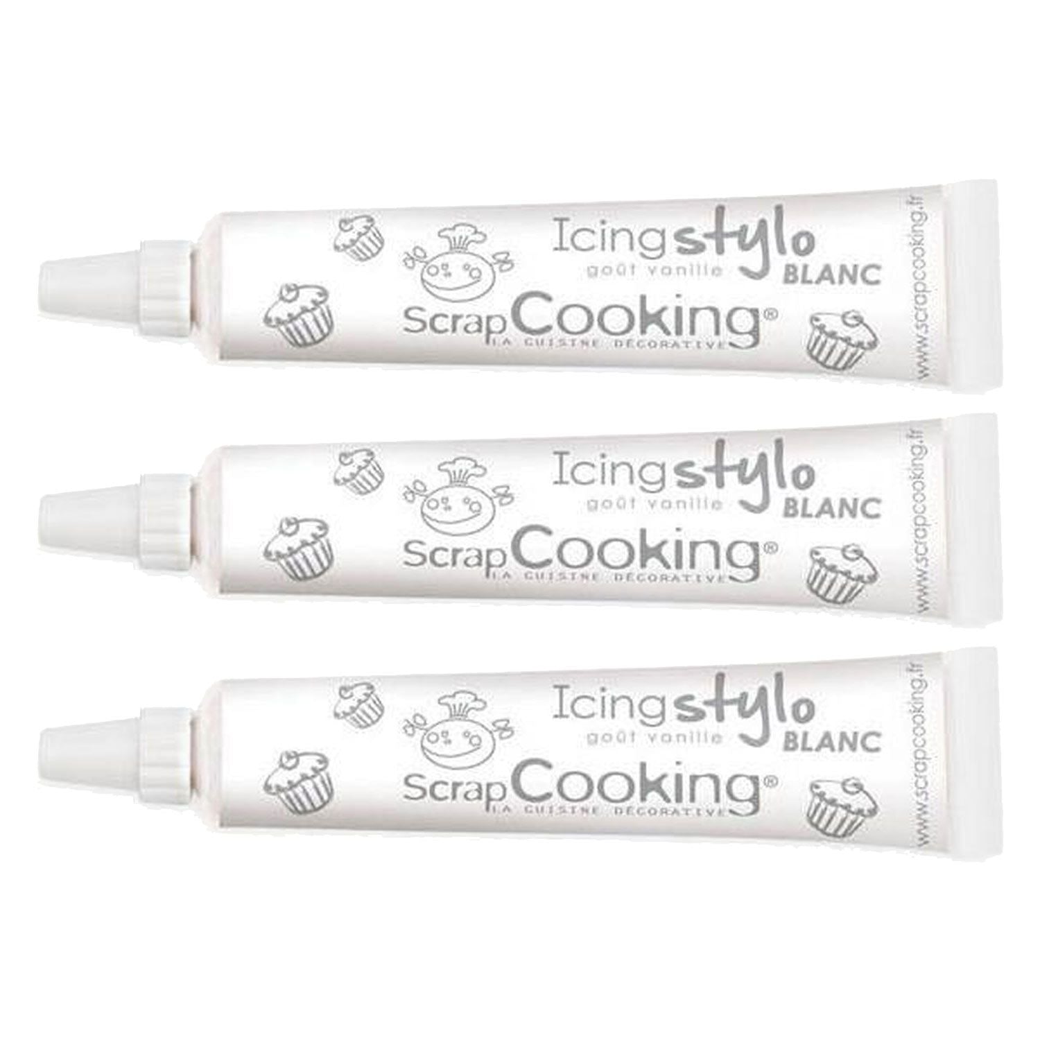 3 stylos de glaçage blanc goût vanille Scrapcooking - Mathon