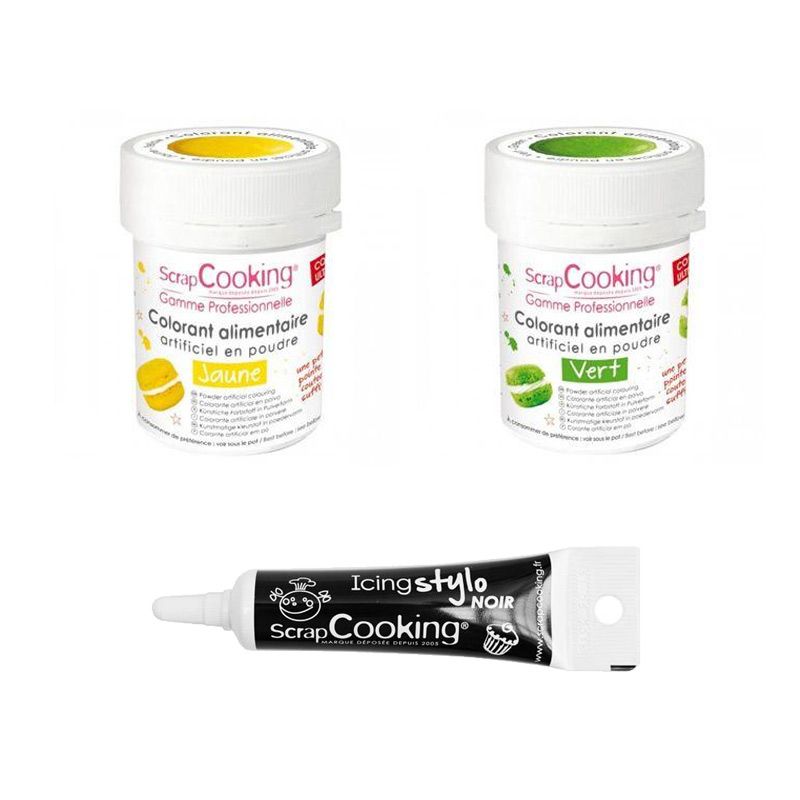 2 colorants alimentaires vert-jaune + Stylo glaçage noir Scrapcooking - Mathon