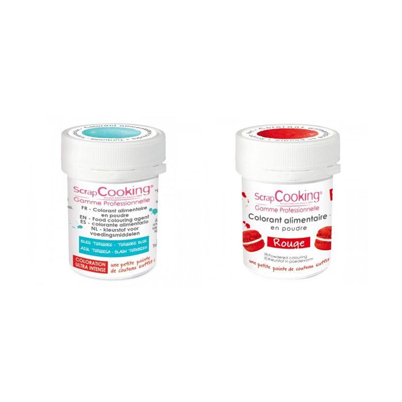 2 colorants alimentaires en poudre - rouge-turquoise Scrapcooking - Mathon