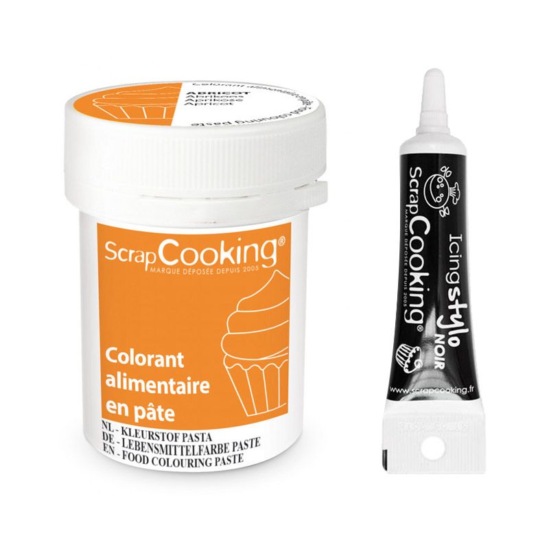 Colorant alimentaire en pâte 20 g Abricot + Stylo de glaçage noir Scrapcooking - Mathon