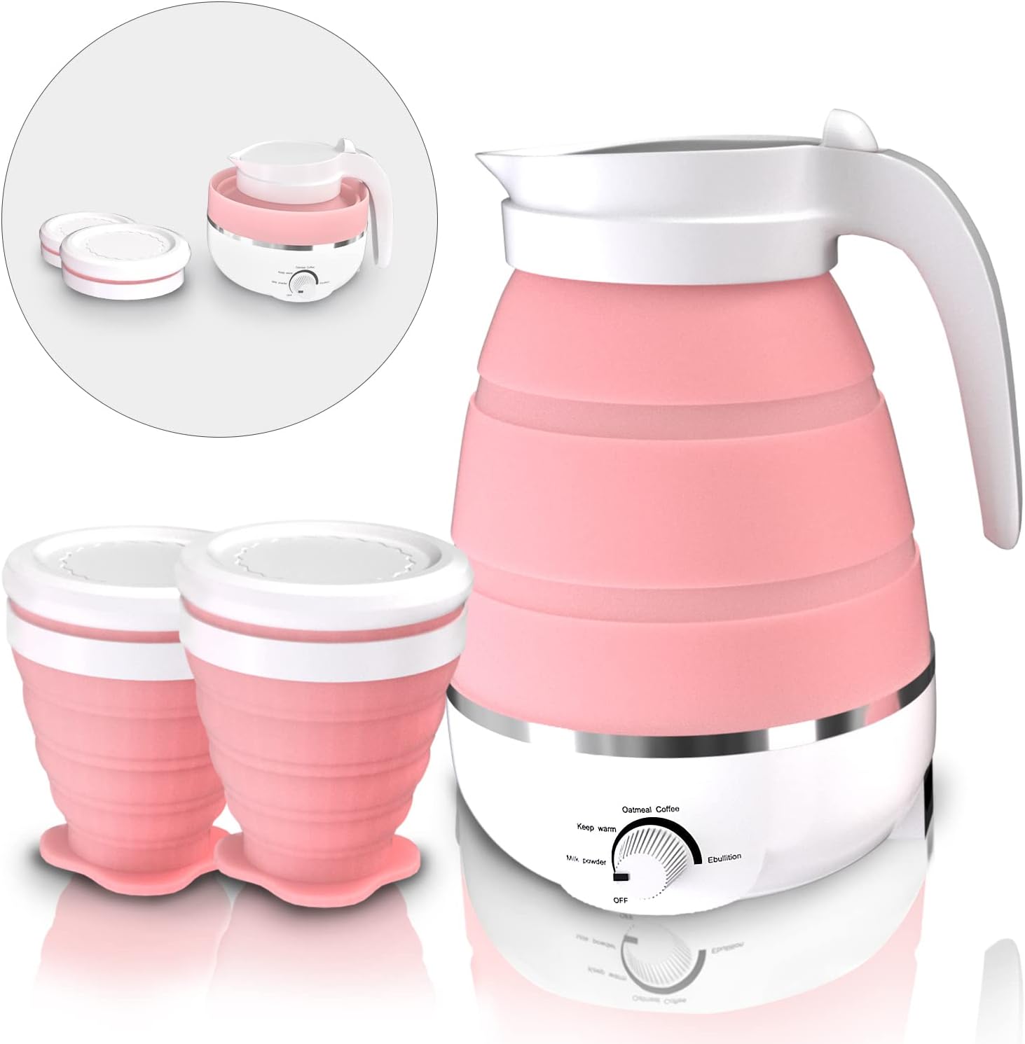 Bouilloire électrique pliable de 0,6L et 2 tasses pliables rose Vendos85 - Mathon