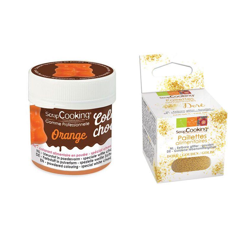 Colorant alimentaire liposoluble orange + paillettes dorées Scrapcooking - Mathon