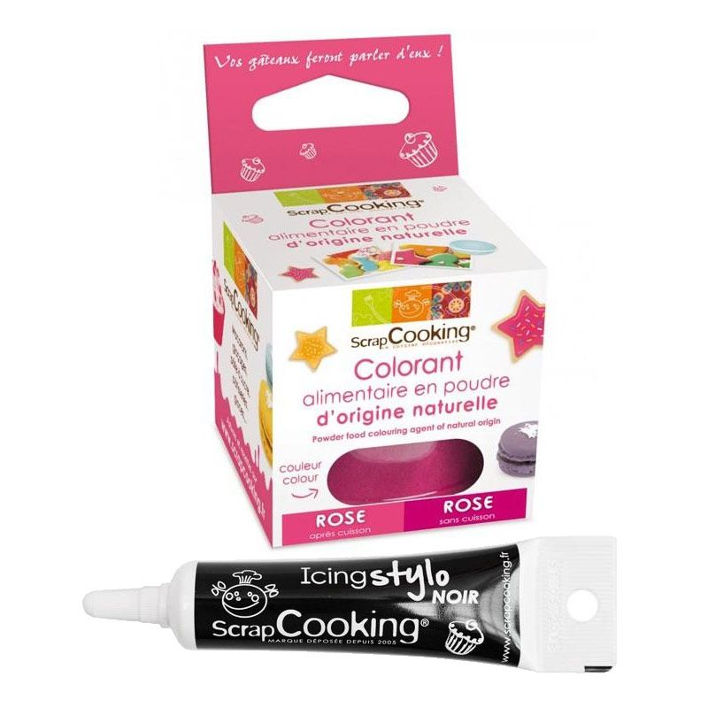 Colorant alimentaire Rose foncé + Stylo de glaçage noir Scrapcooking - Mathon
