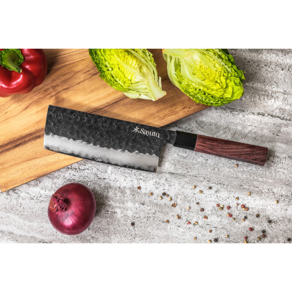 Couteau Sayuto Sequoia San Mai modèle nakiri 17cm brute de forge Sayuto - Mathon - 3