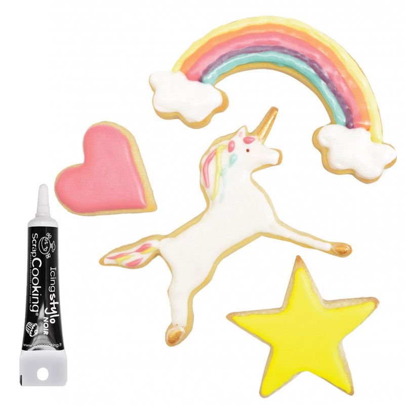 4 Découpoirs à biscuits Licorne + Stylo de glaçage noir Scrapcooking - Mathon