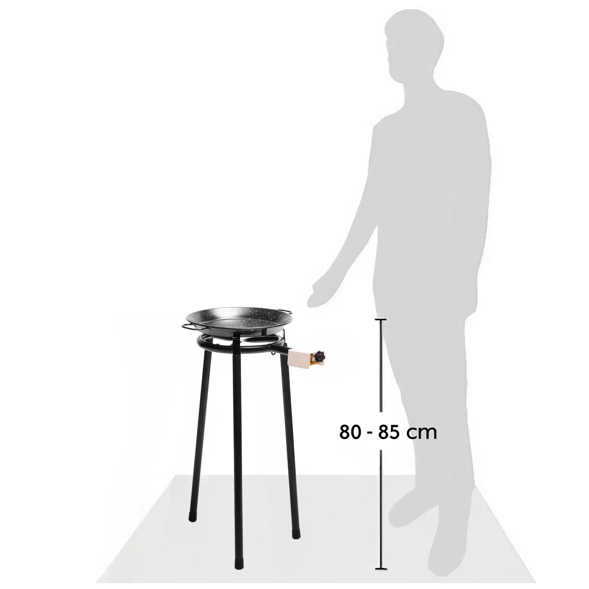 Set Paella Brûleur à Gaz 30cm + Poêle à Paella Émaillée 38cm + Support à 3 Pieds  Noir MINI Briebe - Mathon - 2