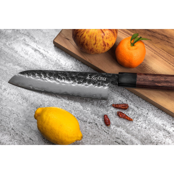 Couteau Sayuto Sequoia San Mai modèle santoku 18cm brute de forge Sayuto - Mathon - 2