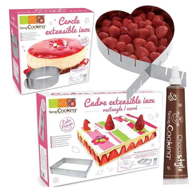 3 cadres pâtisserie extensibles coeur, cercle & rectangle + 1 Stylo chocolat Youdoit - Mathon