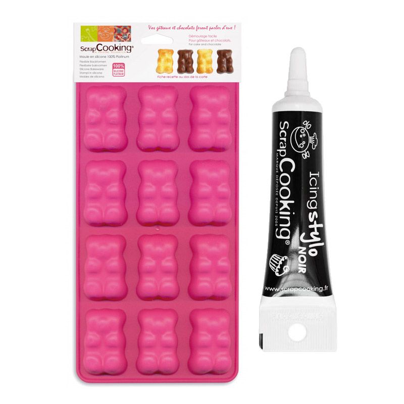 Moules oursons guimauve-chocolat + Stylo de glaçage noir Scrapcooking - Mathon