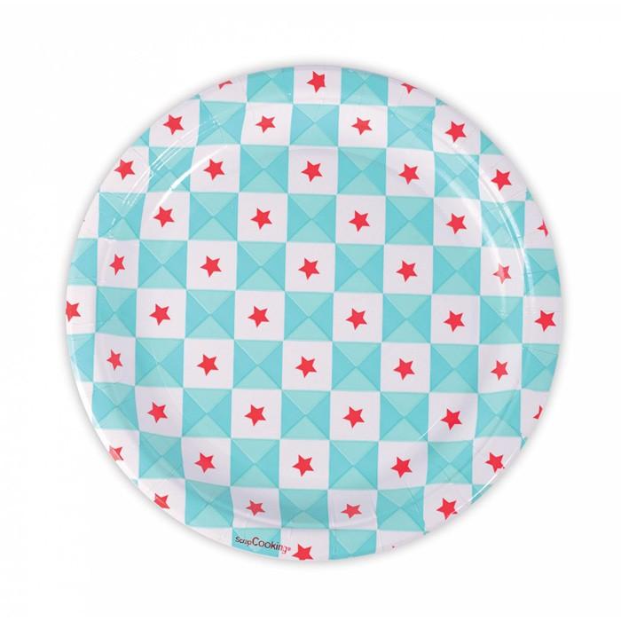 8 Assiettes en carton - géométrie étoiles bleues Scrapcooking - Mathon