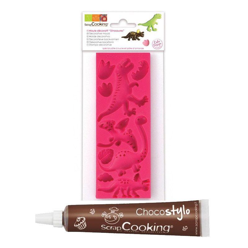 Moule pâte à sucre Dinosaures + 1 Stylo chocolat Scrapcooking - Mathon