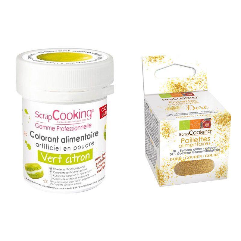 Colorant alimentaire Vert citron + paillettes dorées Scrapcooking - Mathon