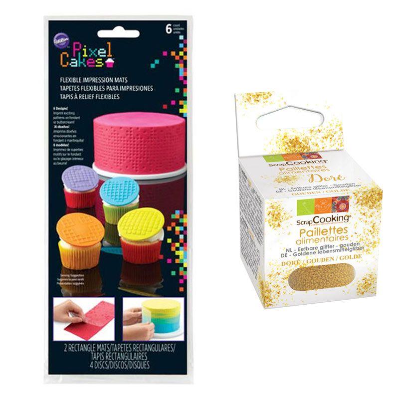Plaque de texture pour pâtisserie Pixels + paillettes dorées Youdoit - Mathon