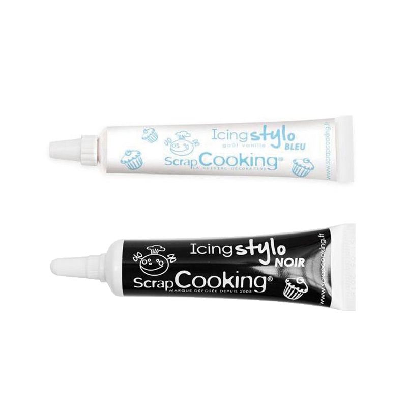 2 stylos de décoration gâteau - bleu & noir Scrapcooking - Mathon