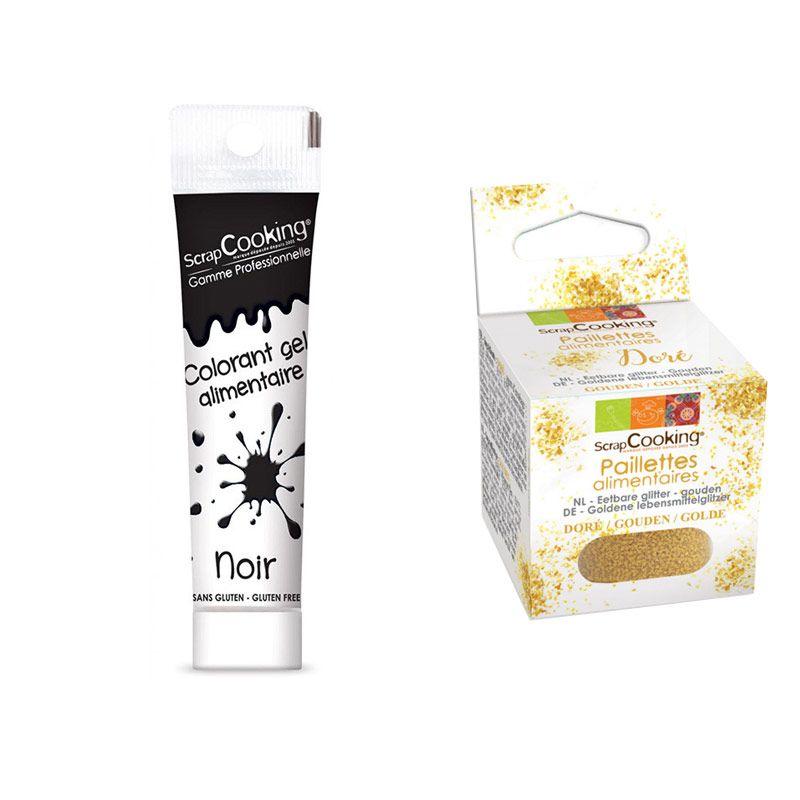 Gel colorant alimentaire noir + paillettes dorées Scrapcooking - Mathon