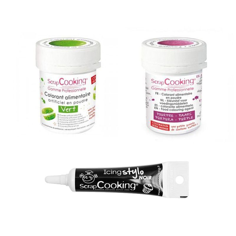 2 colorants alimentaires vert-pourpre + Stylo glaçage noir Scrapcooking - Mathon