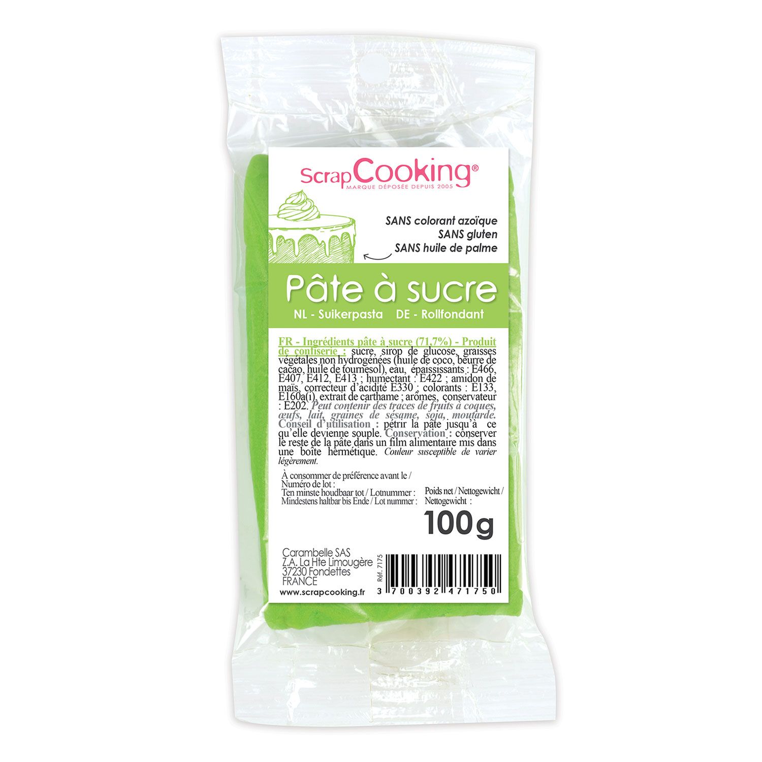 Pâte à sucre vert prairie 100 g Scrapcooking - Mathon