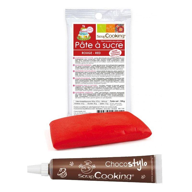 Stylo chocolat + Pâte à sucre rouge 100 g Scrapcooking - Mathon