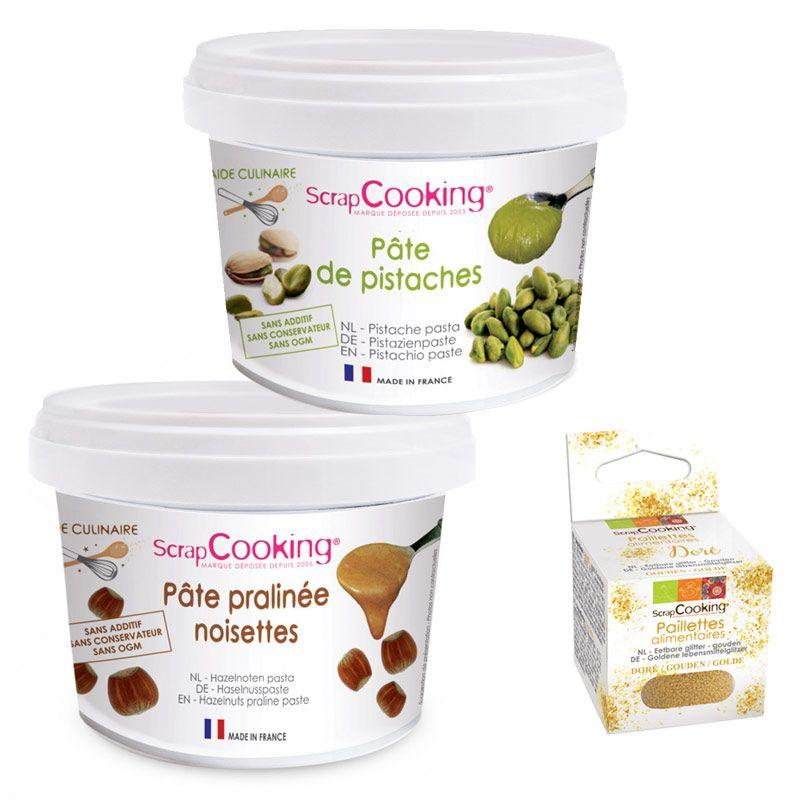 Pâte de pistache 200 g + pâte de noisette 200 g + paillettes dorées Scrapcooking - Mathon