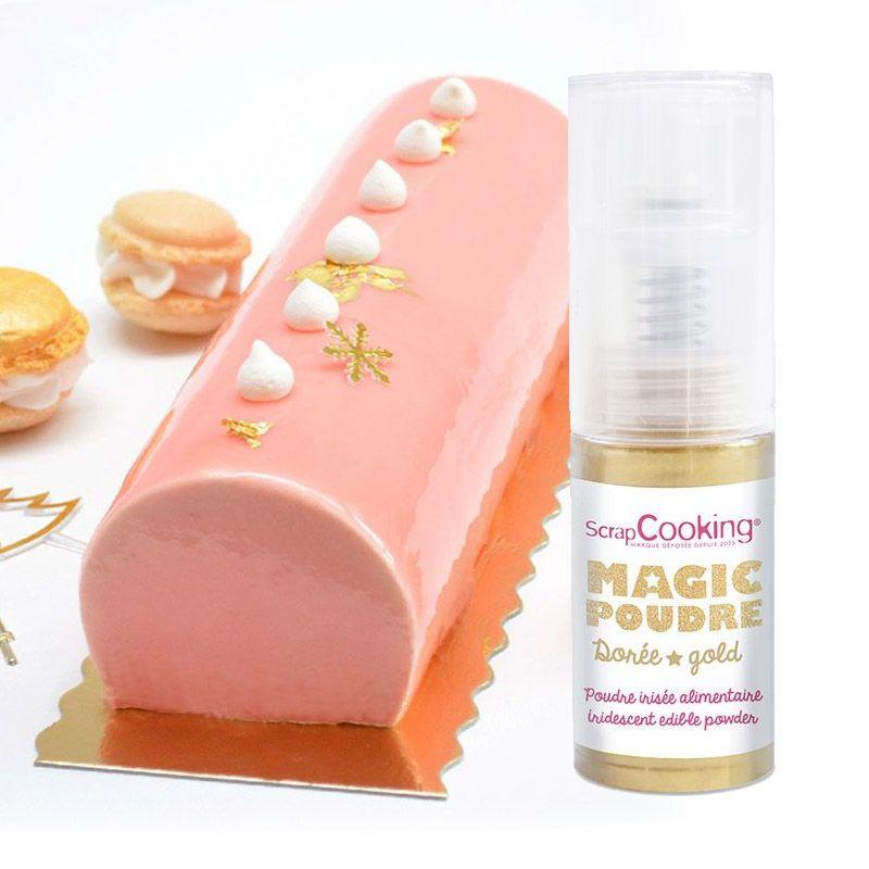 Supports à Cakes & Bûches 30 x 10 cm + Poudre alimentaire irisée dorée Scrapcooking - Mathon