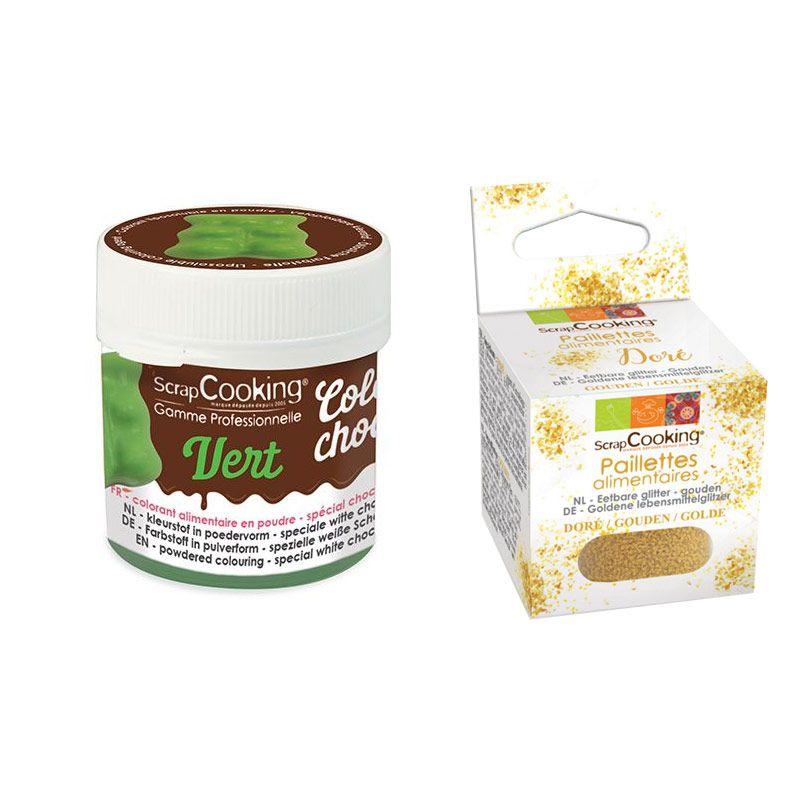 Colorant alimentaire liposoluble vert + paillettes dorées Scrapcooking - Mathon