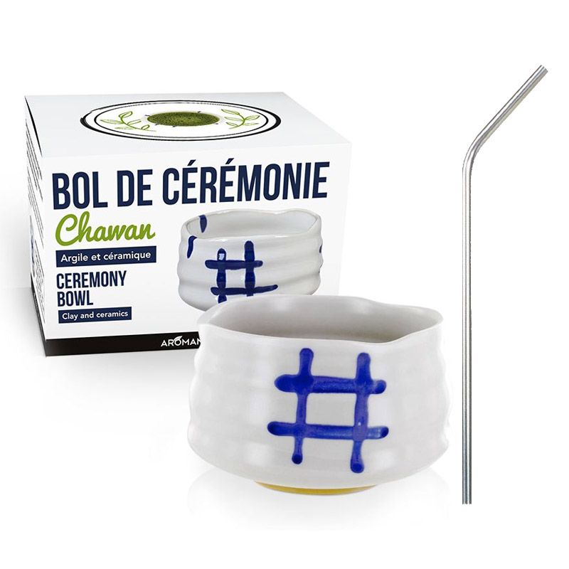 Bol de cérémonie japonais Chawan Blanc + 4 pailles en inox Youdoit - Mathon