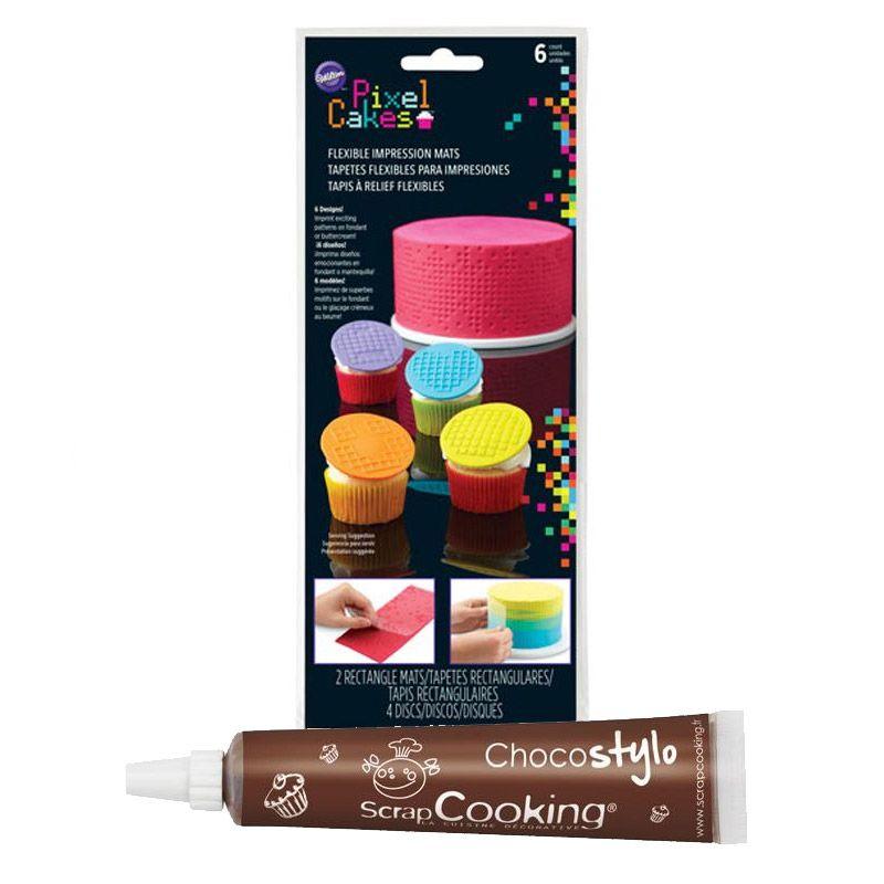 Plaque de texture pour pâtisserie Pixels + Stylo chocolat Youdoit - Mathon