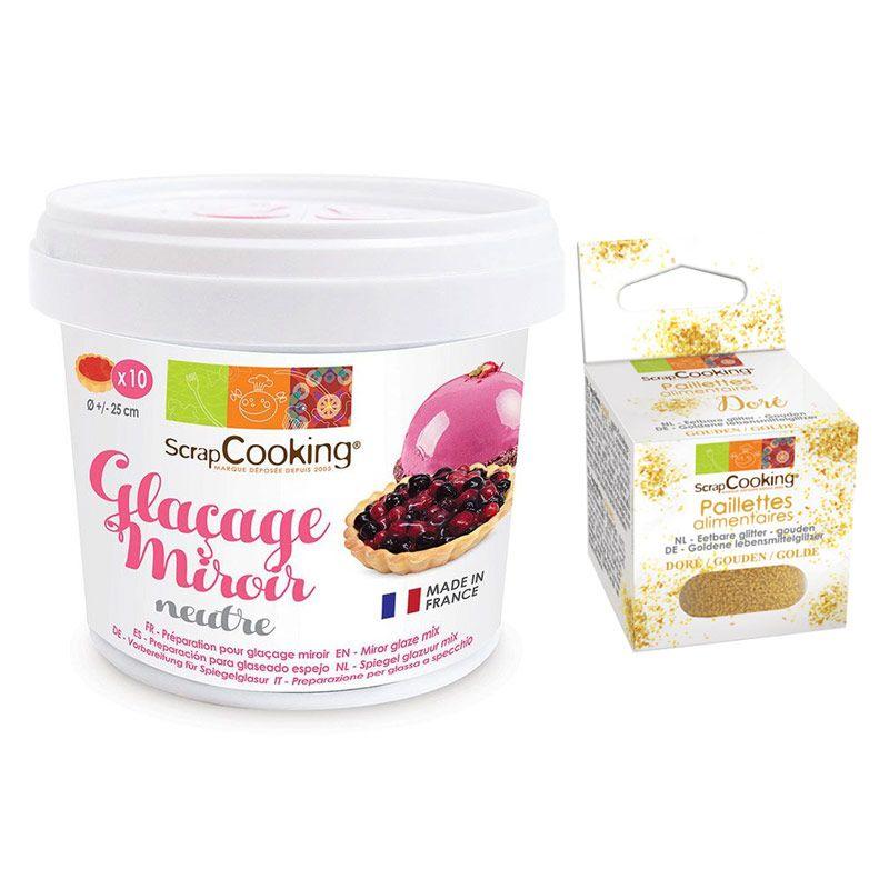 Préparation glaçage miroir neutre 220 g + paillettes dorées Scrapcooking - Mathon