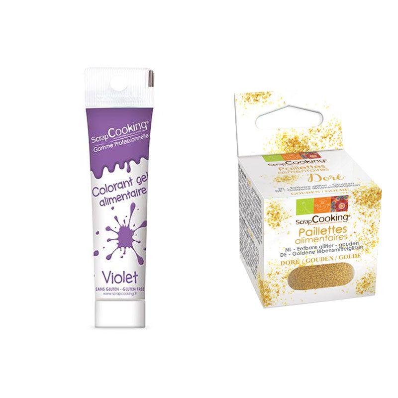 Colorant alimentaire en gel violet + paillettes dorées Scrapcooking - Mathon