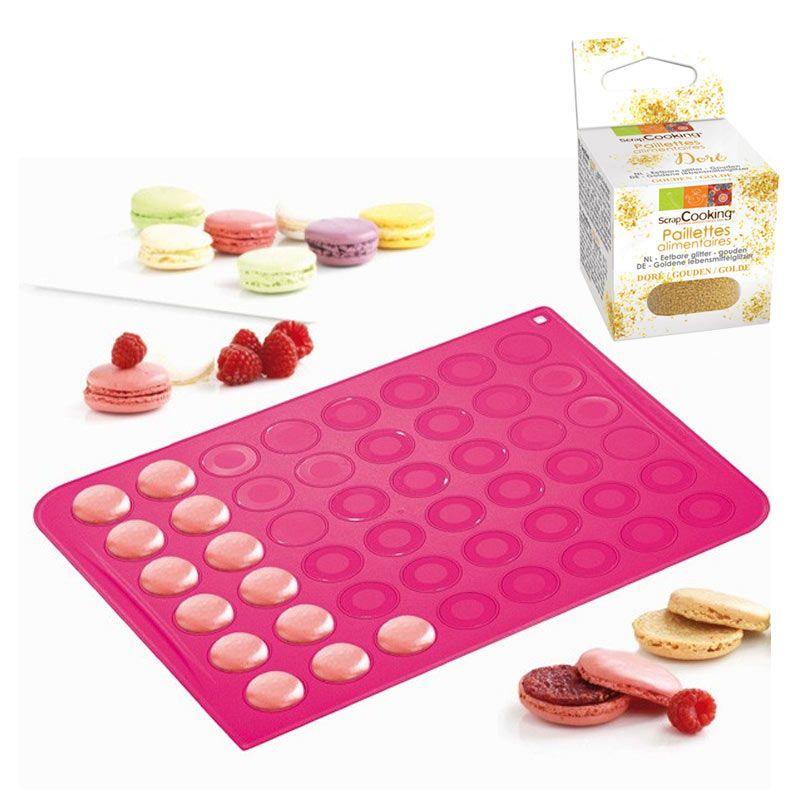 Tapis silicone pour macarons + paillettes dorées Scrapcooking - Mathon