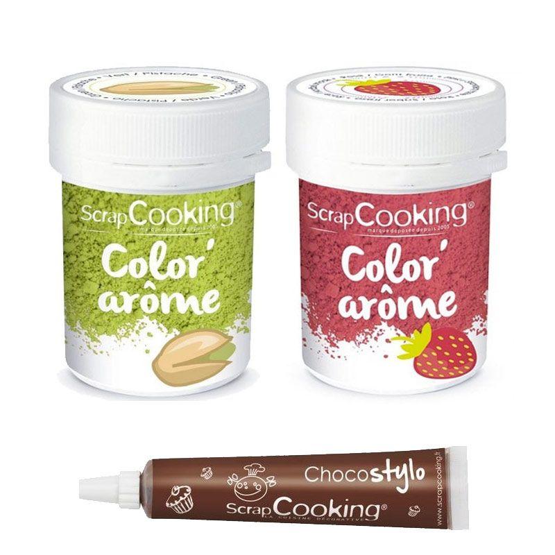 2 colorants alimentaires arômes fraise et pistache + Stylo chocolat Scrapcooking - Mathon