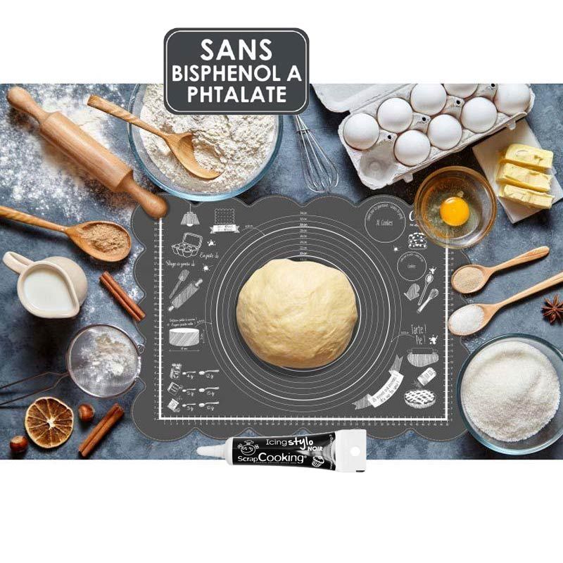 Tapis de pâtissier en silicone 60 x 43,5 cm + Stylo glaçage noir Scrapcooking - Mathon