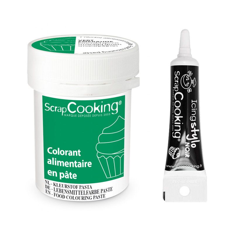 Colorant alimentaire en pâte 20 g Vert émeraude + Stylo de glaçage noir Scrapcooking - Mathon