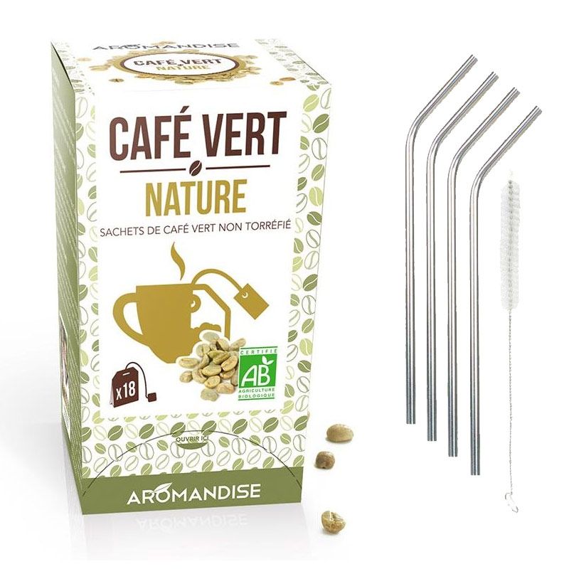 Café vert nature 18 sachets + 4 pailles en inox Youdoit - Mathon