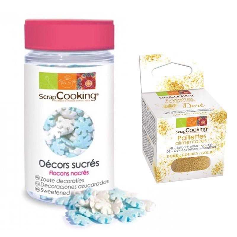 Décors sucrés flocons nacrés 50 g + paillettes dorées Scrapcooking - Mathon