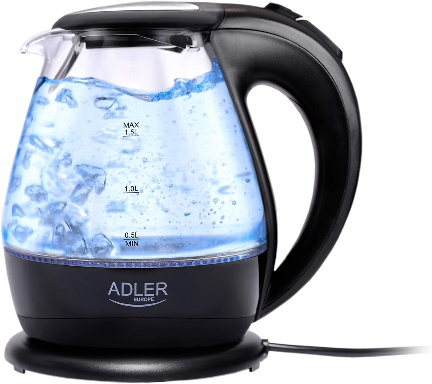 bouilloire électrique de 1,5L 2000W transparent noir Adler - Mathon