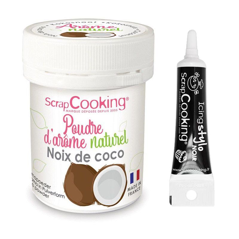 Arôme alimentaire naturel en poudre noix de coco + Stylo glaçage noir Scrapcooking - Mathon