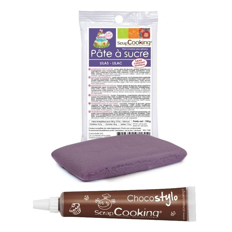 Stylo chocolat + Pâte à sucre lilas 100 g Scrapcooking - Mathon