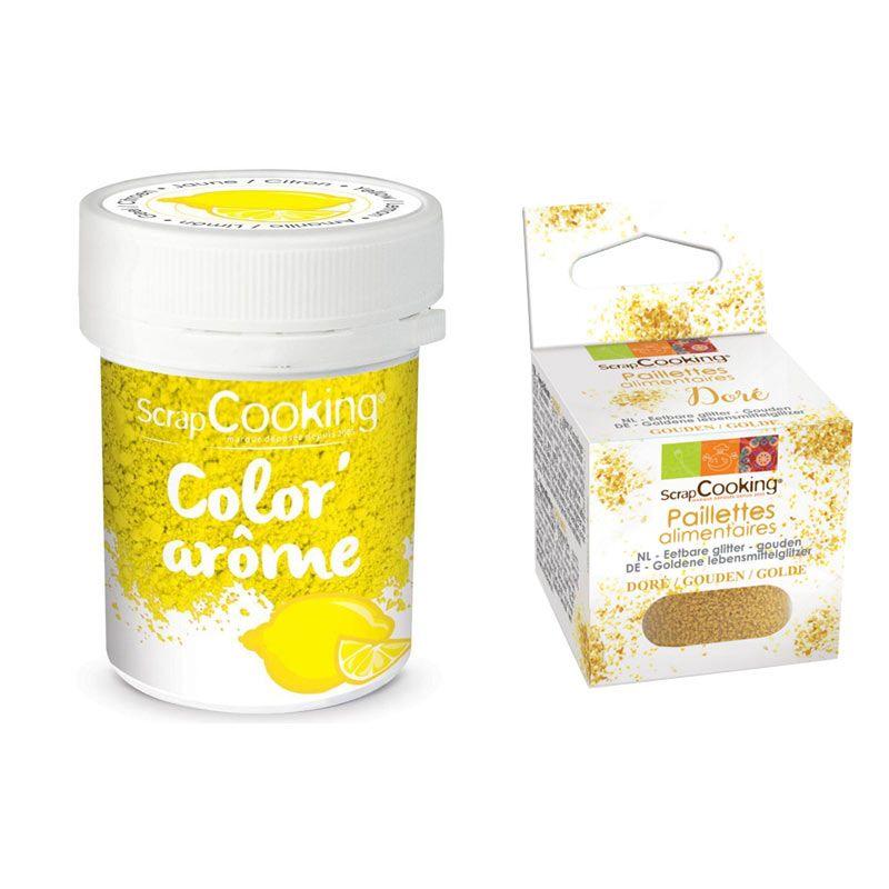Colorant alimentaire jaune arôme citron + paillettes dorées Scrapcooking - Mathon