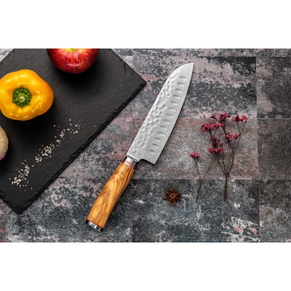 Couteau santoku alvéolé 17 cm Damas Olive Wusaki - Mathon - 4