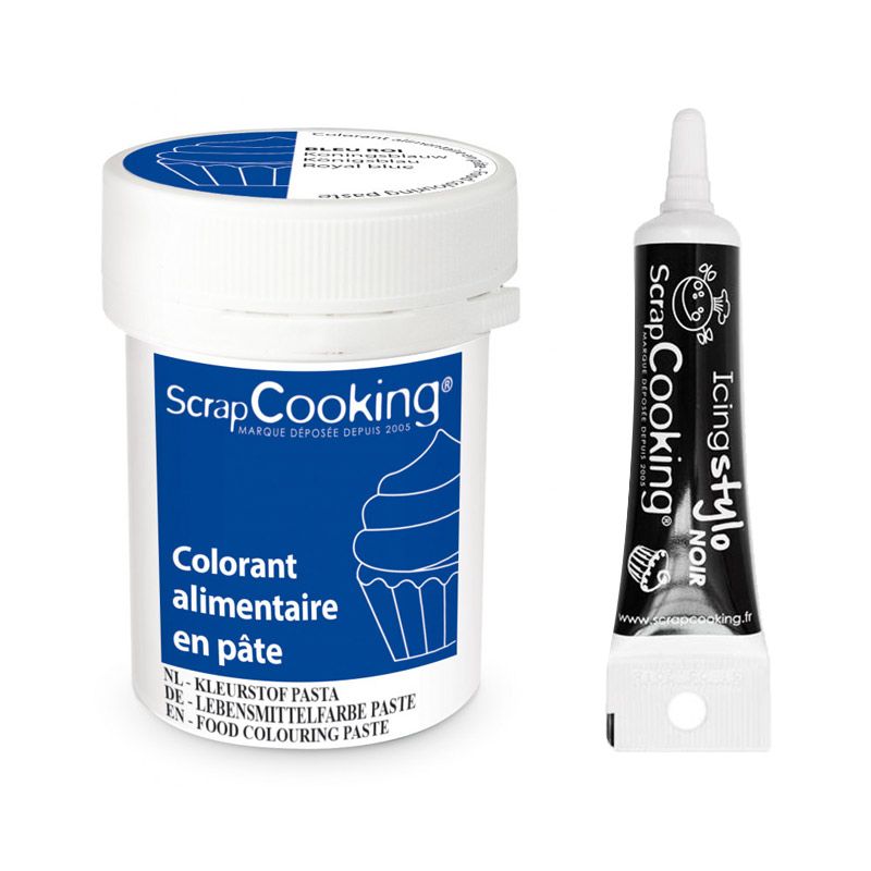 Colorant alimentaire en pâte 20 g Bleu roi + Stylo de glaçage noir Scrapcooking - Mathon