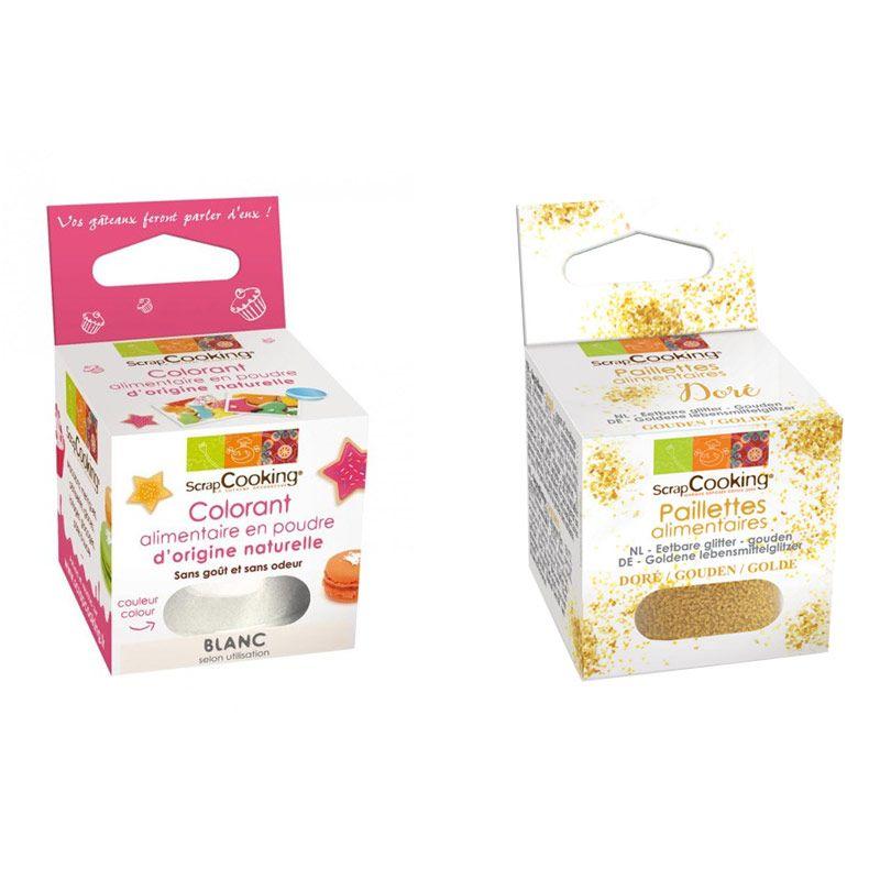 Colorant alimentaire naturel en poudre Blanc + paillettes dorées Scrapcooking - Mathon